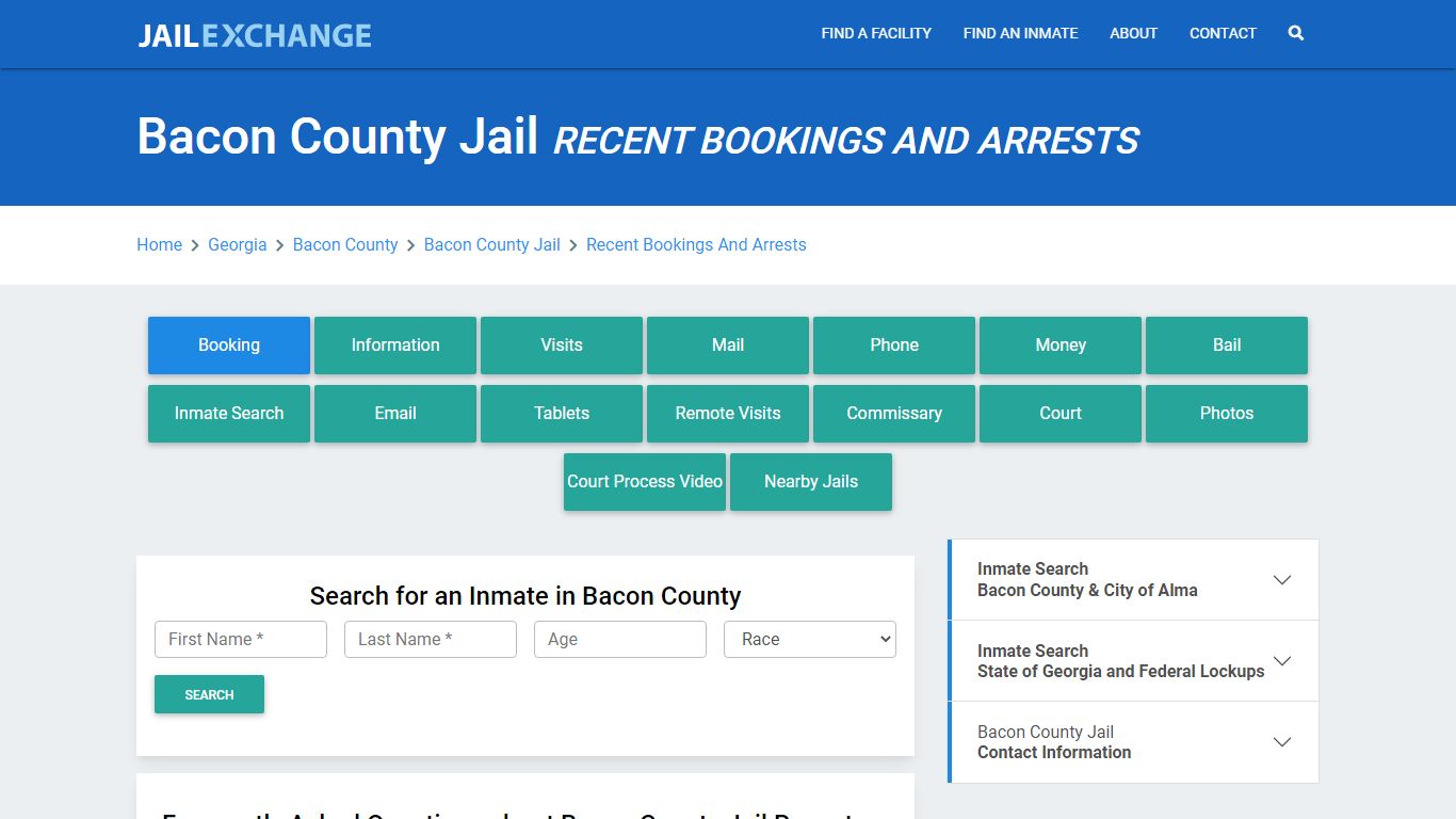 Bacon County Jail Recent Bookings And Arrests - Jail Exchange