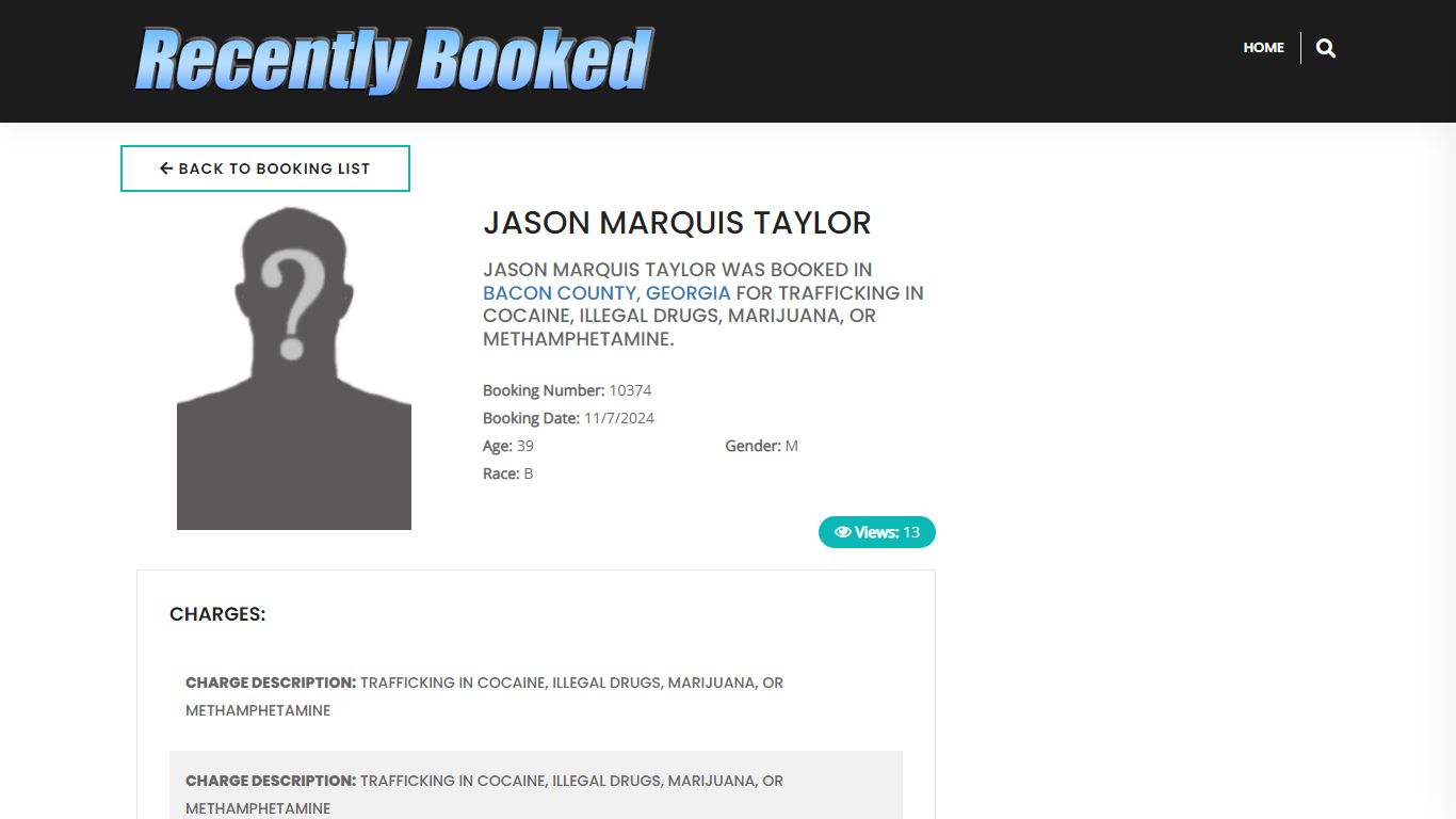 Recent Booking / Mugshot for JASON MARQUIS TAYLOR in Bacon County, Georgia