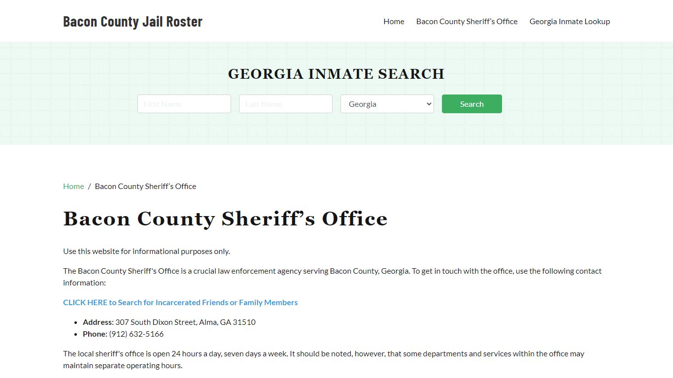 Bacon County Sheriff Office, GA, Arrest Warrants Search